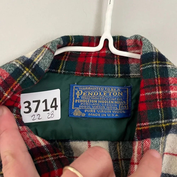 Vtg Pendleton Mens Multicolor Button Up Shirt M Stewart Plaid Wool Long Sleeve - Picture 2 of 6